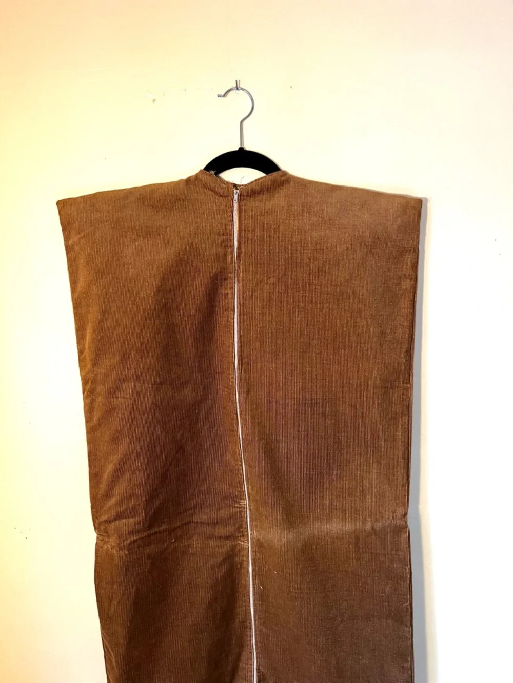 Corduroy Garment Storage Bag in Brown Corduroy with calico/floral lining